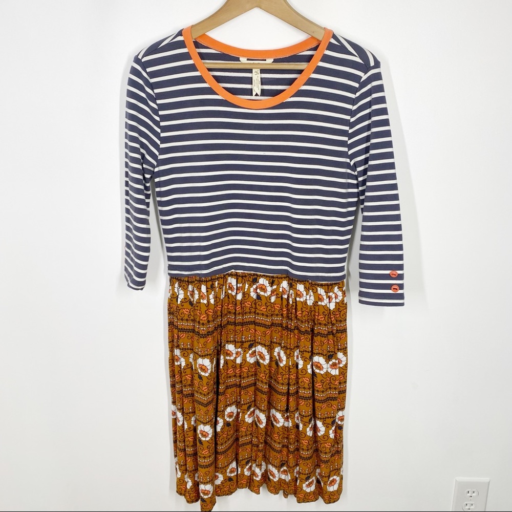 Matilda Jane Winsome Striped and Floral Dress Small Blue Orange - Picture 2 of 8